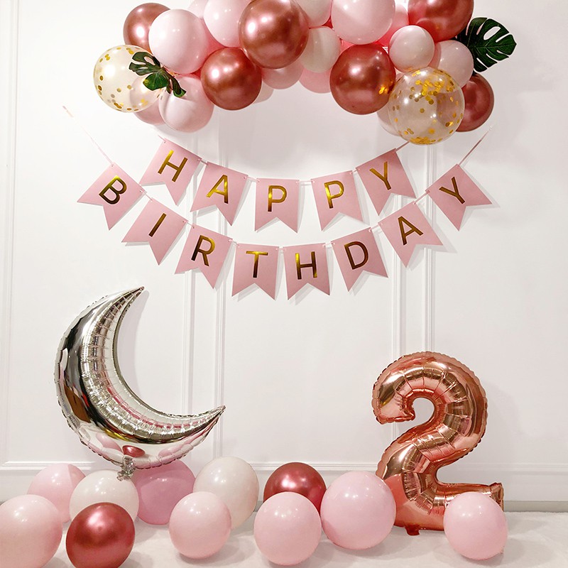 COMBO set trang trí sinh nhật, phong cách hiện đại cho nhà chung cư, trang trí sinh nhật cho bé tặng kèm bơm + băng dính