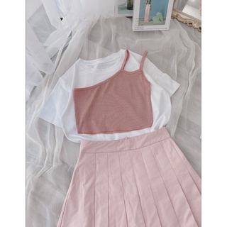 [Ảnh thật kèm video] Set 3 món chân váy xếp ly hồng mix áo pull