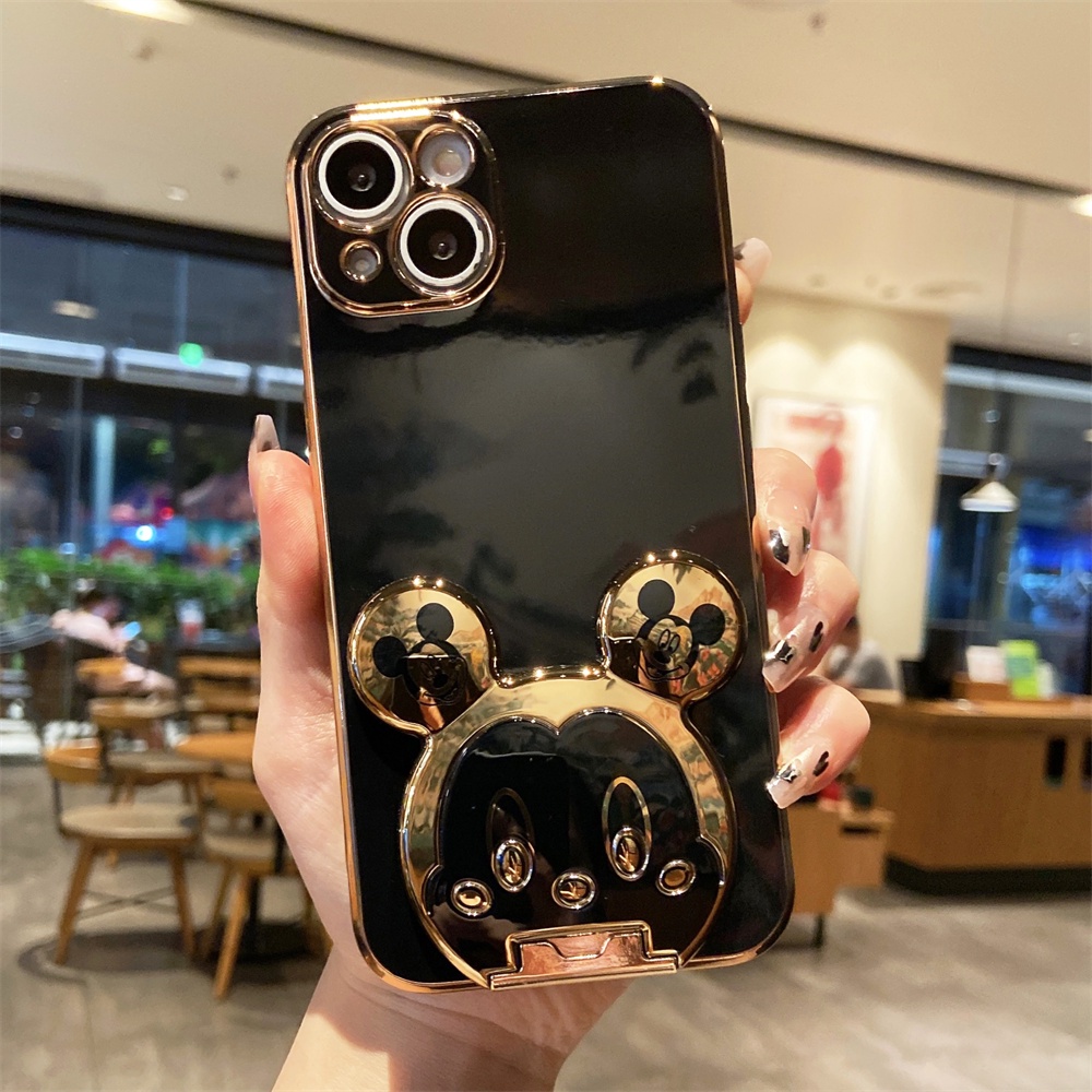 Ốp Điện Thoại Silicon Mềm Mạ Điện Sang Trọng Có Giá Đỡ Hình Chuột Cho IPhone 13 12 Pro MAX 11 Pro MAX 13pro XS MAX X XR