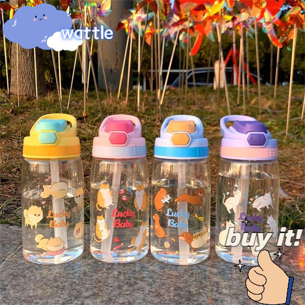 Bình nước có ống hút và tay cầm bằng silicon họa tiết hoạt hình dễ thương cho trẻ em