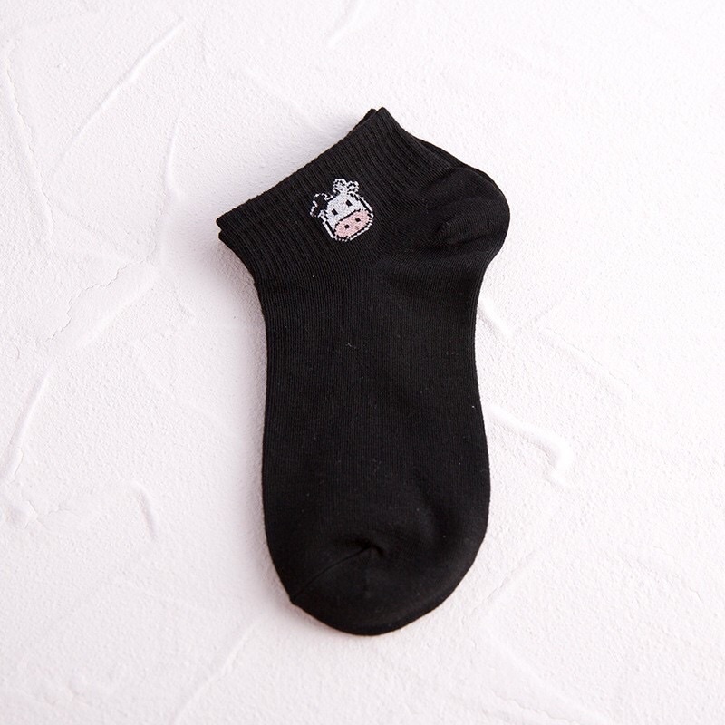 [FReEsHiP]Tất nữ cổ ngắn, vớ cổ ngắn nam nữ vải cotton co giãn họa tiết bò sữa đáng yêu, vingate phong cách hàn quốc
