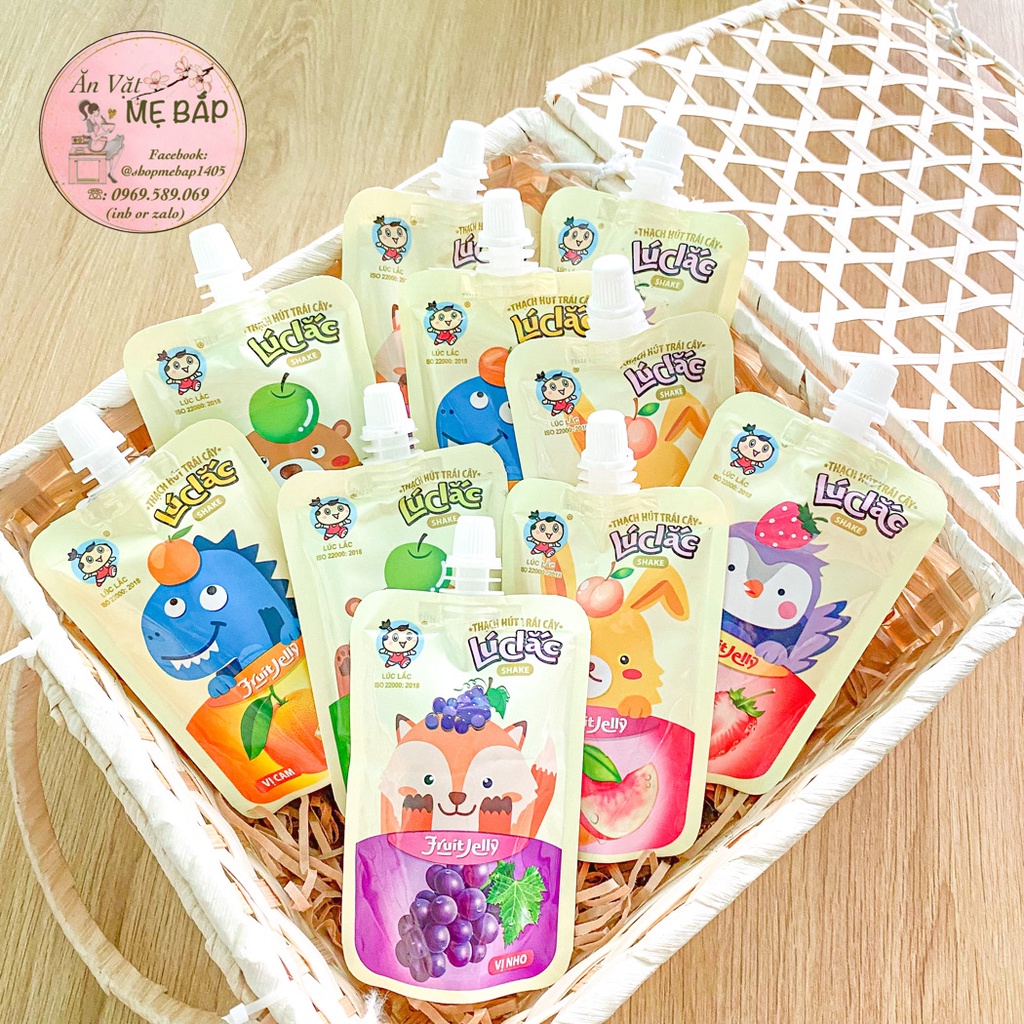 Lốc 10 Túi Thạch Hút Trái Cây Lúc Lắc - Fruit Jelly Đủ Vị Cam, Táo, Nho, Đào Dâu - Shop Mẹ Bắp