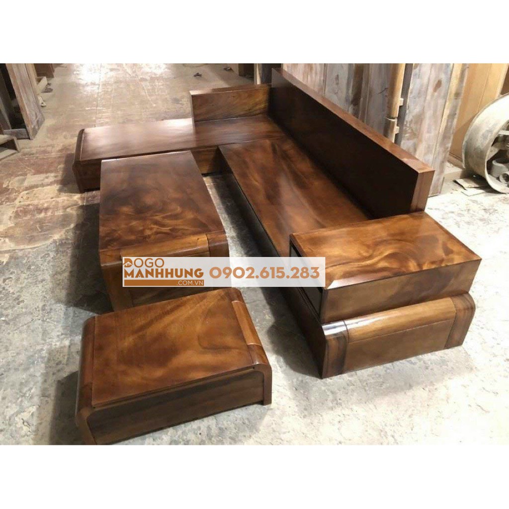 Bộ bàn ghế phòng khách Sofa góc gỗ me tây kích thước góc L  2,8m x 1,7m