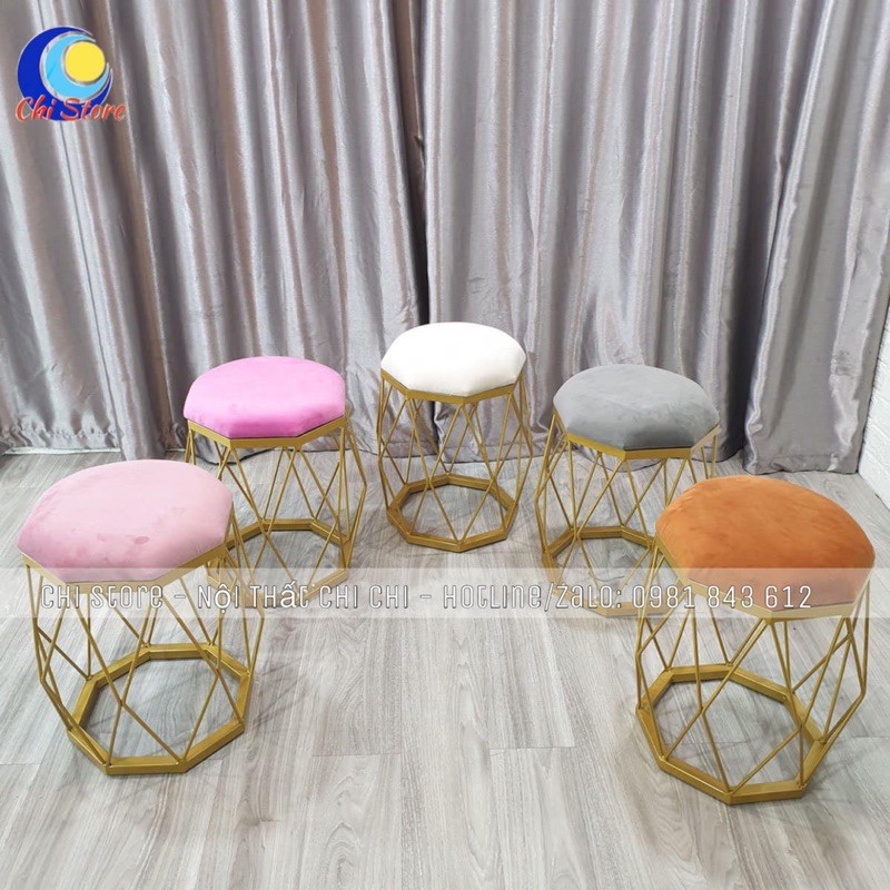 Ghế Đôn Tròn Ngồi Bàn Trang Điểm Kim Cương Khung Kim Loại Sơn Tĩnh Điện Chống Han Rỉ
