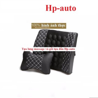 Bộ sản phẩm Gối Tựa Đầu và Đệm Tựa Lưng Massage Hp-auto (màu đen chỉ trắng)