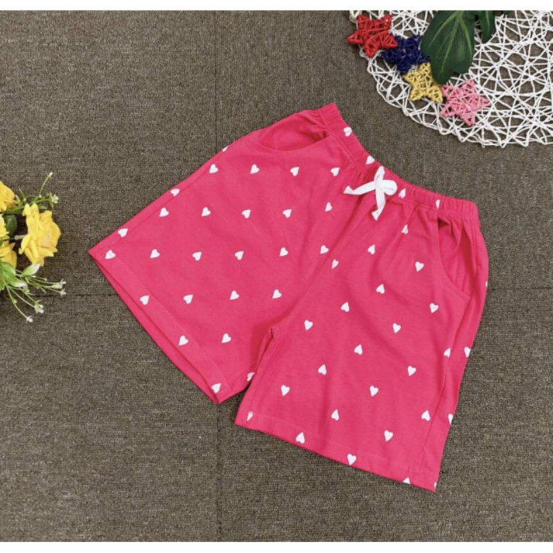 Quần sooc cotton bé gái in hình trái tim ngộ nghĩnh từ 6kg -32kg
