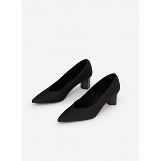 Vascara Giày Crinkle Satin Gót Metallic - BMN 0498 - Màu Đen
