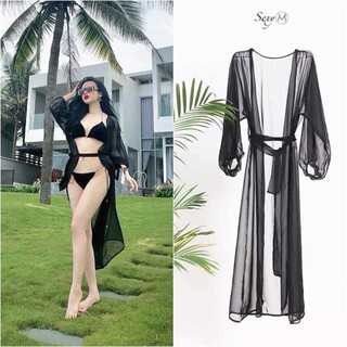 Áo choàng mặc kimono mặc ngoài bikini dáng dài tay bồng mặc đi biển đi bơi