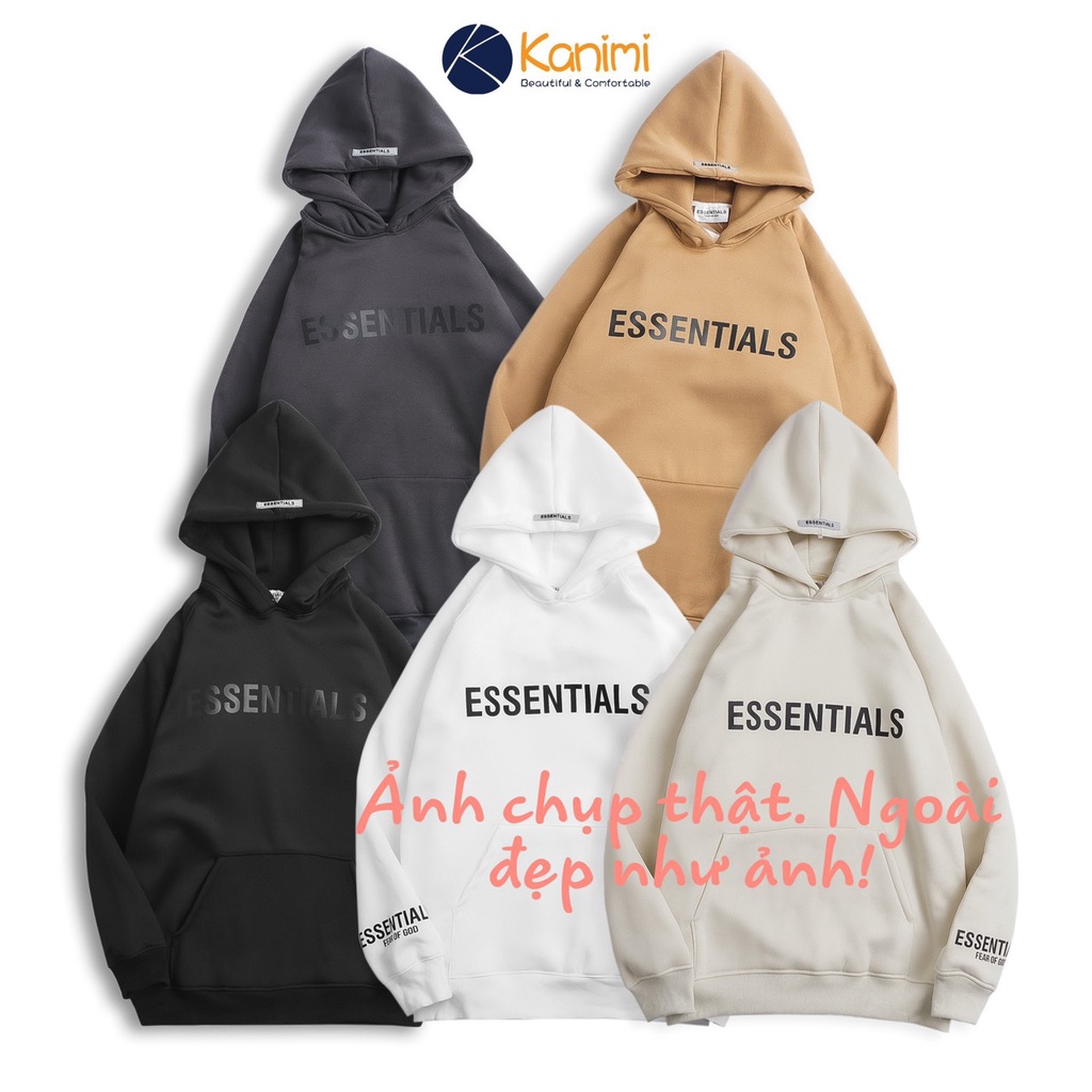 Áo nỉ bông hoodie Essentials form rộng Ulzzang unisex Kanimi - AD11