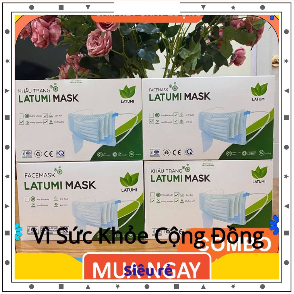 COMBO 4 HỘP Khẩu Trang Y Tế 4 Lớp Thông Thường LATUMI Mỗi Hộp 50 Chiếc  Có Tác Dụng Phòng Chống Vi khuẩn