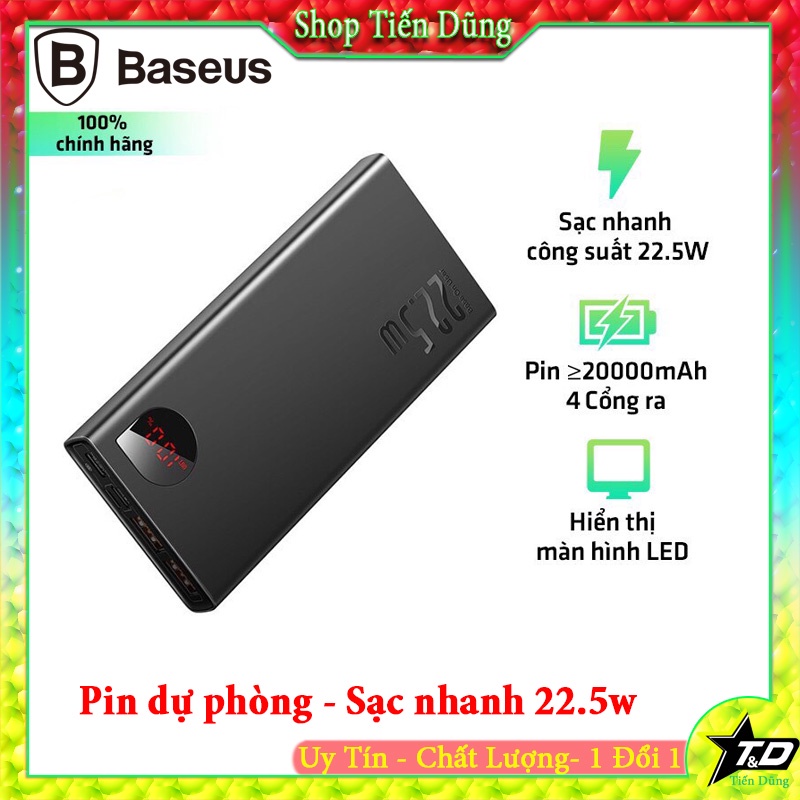 Pin dự phòng 10000mAh baseus chính hãng sạc nhanh QC + PD 22.5w có màn hình hiển thị pin pin siêu mỏng