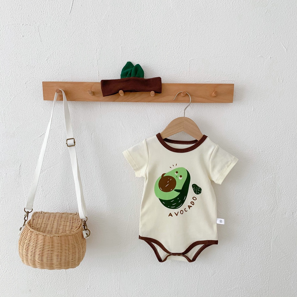 Bộ Áo Liền Quần Tay Ngắn In Họa Tiết Quả Bơ Dễ Thương Kèm Nón Thời Trang Mùa Hè Cho Bé