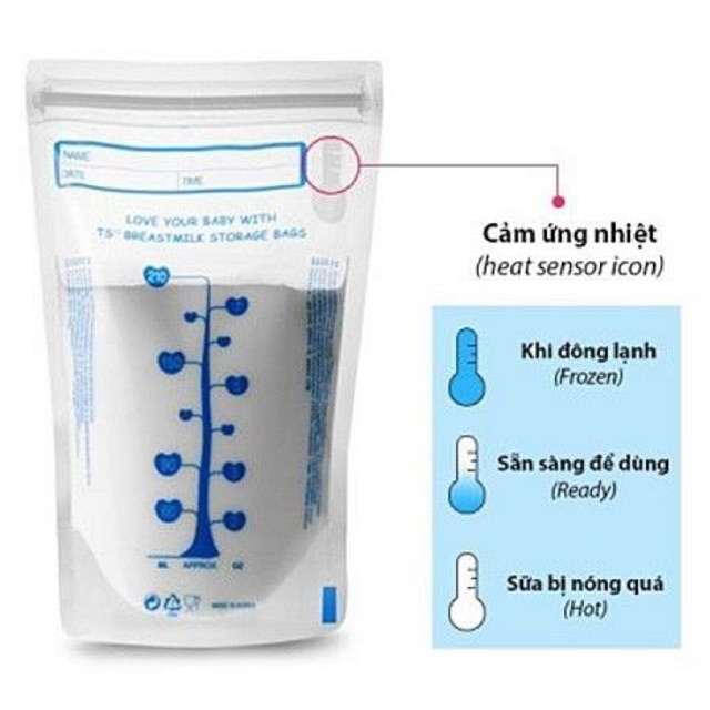 TÚI TRỮ SỮA UNIMOM CẢM ỨNG NHIỆT (hộp 30 túi) HÀN QUỐC CHÍNH HÃNG - 210ml