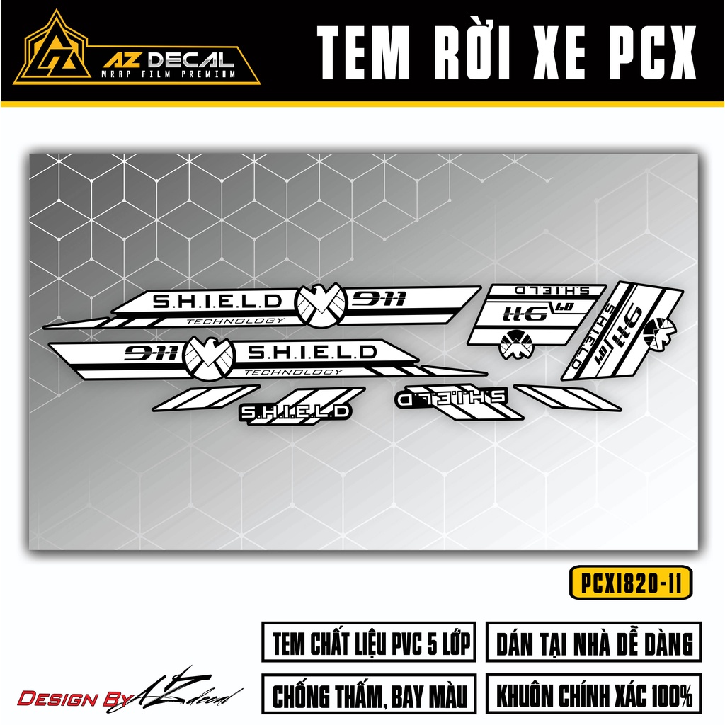 Decal Chế Dán Xe PCX 2014 - 2020 Thiết Kế SHIELD | PCX-11 | Tem Rời Dán PCX 125 150 160 Chống Nước, Bền Màu