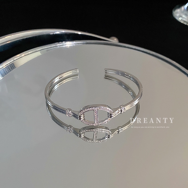 Vòng Tay Hở Đính Đá Zircon Hình Mũi Heo / Oval Phong Cách Mới 2022