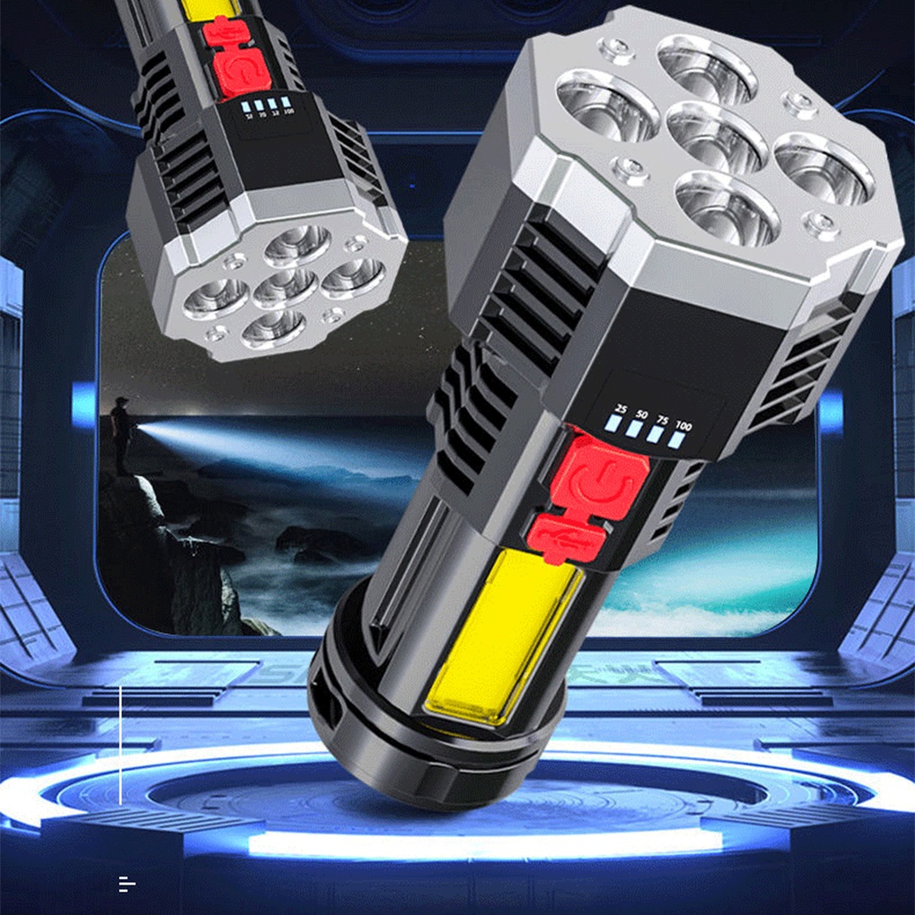 [Voll]Plastic Flashlight Portable Waterproof COB Hard Light Power Display Electric Torch Indoor Outdoor Travelling