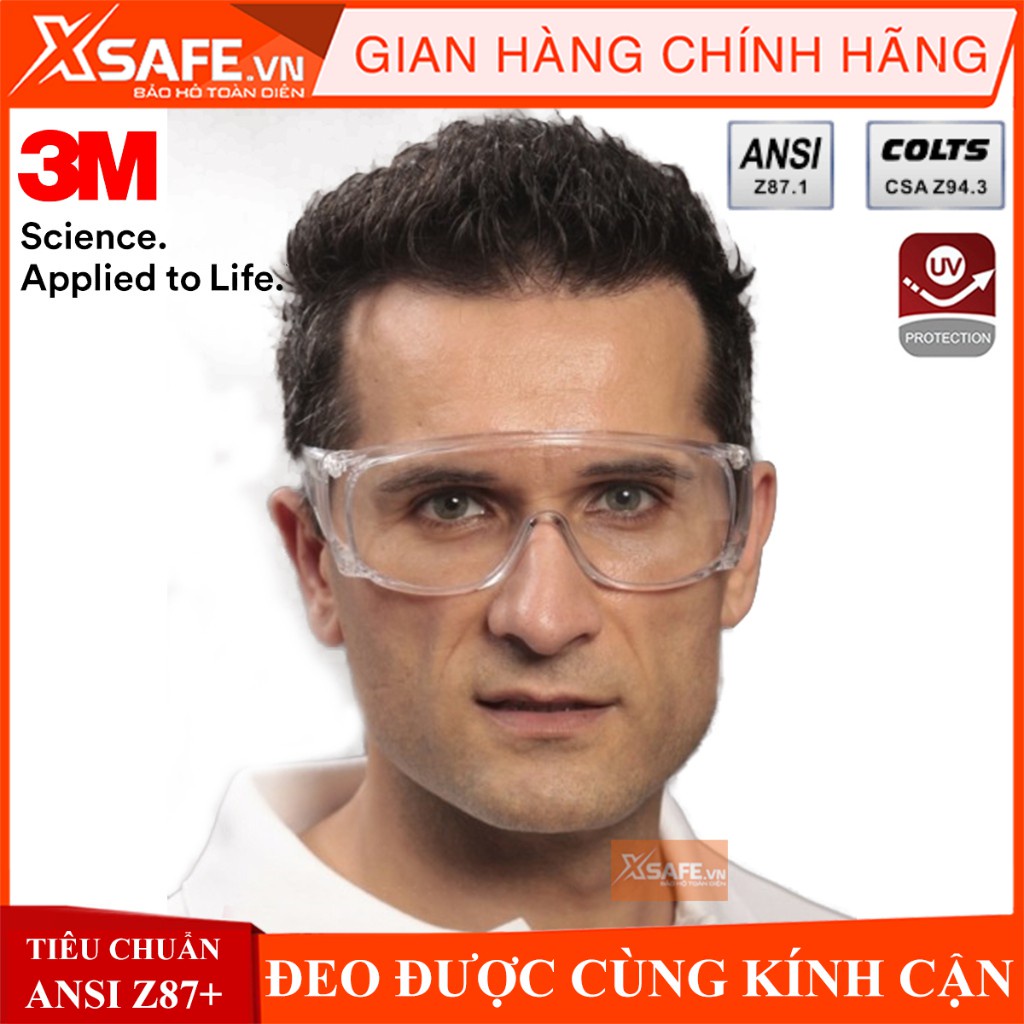 Kính bảo hộ chống hóa chất 3M Tour-Guard V Mắt kính chống bụi, chống tia UV, chống đọng sương, đeo được cùng kính cận