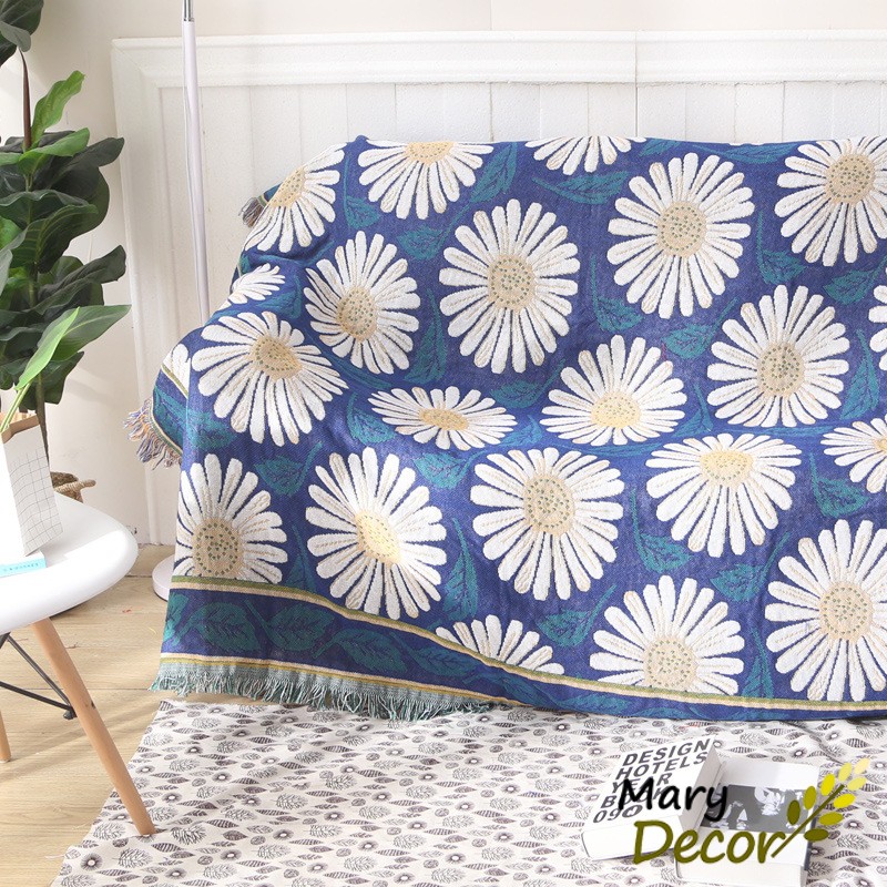 (1.8*2.3m&amp;2.3*2.75m) Khăn phủ ghế sofa vintage nhẹ nhàng tươi sáng Hoa cúc trắng - Blooming Daisy PS05