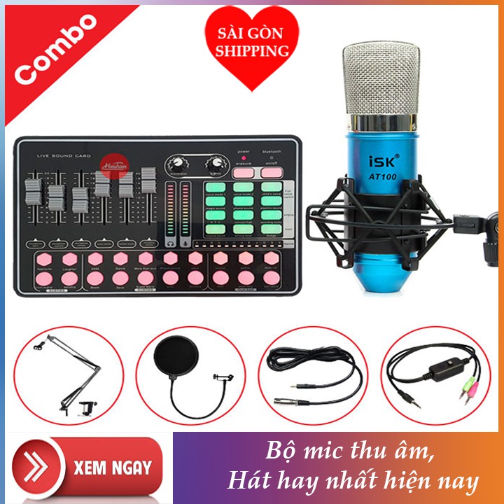 Bộ Mic Karaoke ISK AT100, Sound Card H9 Cao Cấp Chuyên Thu Âm, Livestream Chuyên Nghiệp 2906linh