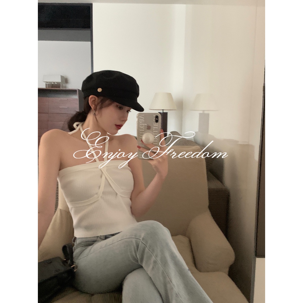 Enjoy Freedom Áo Hai Dây Ngắn Bện Ngắn Màu Trơn Quyến Rũ Cho Nữ