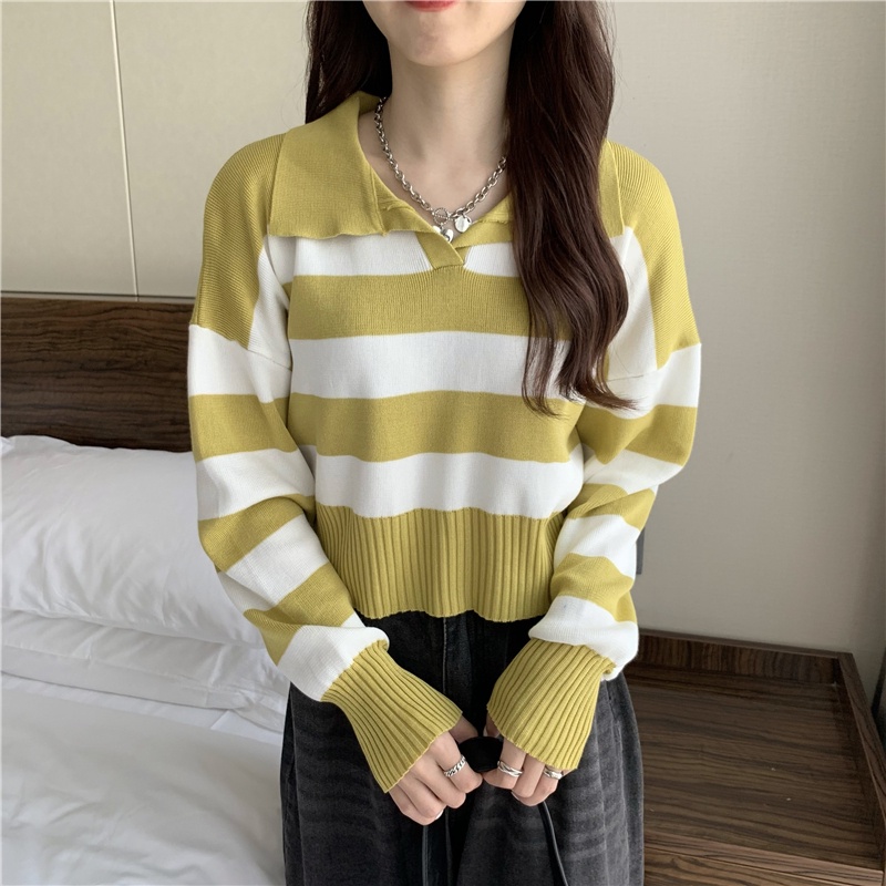 Áo Sweater Tay Dài Kẻ Sọc Màu Sắc Tương Phản Phong Cách Hàn Quốc | BigBuy360 - bigbuy360.vn