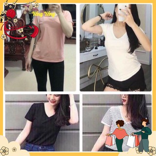 Kì] yy - áo phông nữ cổ tim cộc tay 4 màu hh.mm