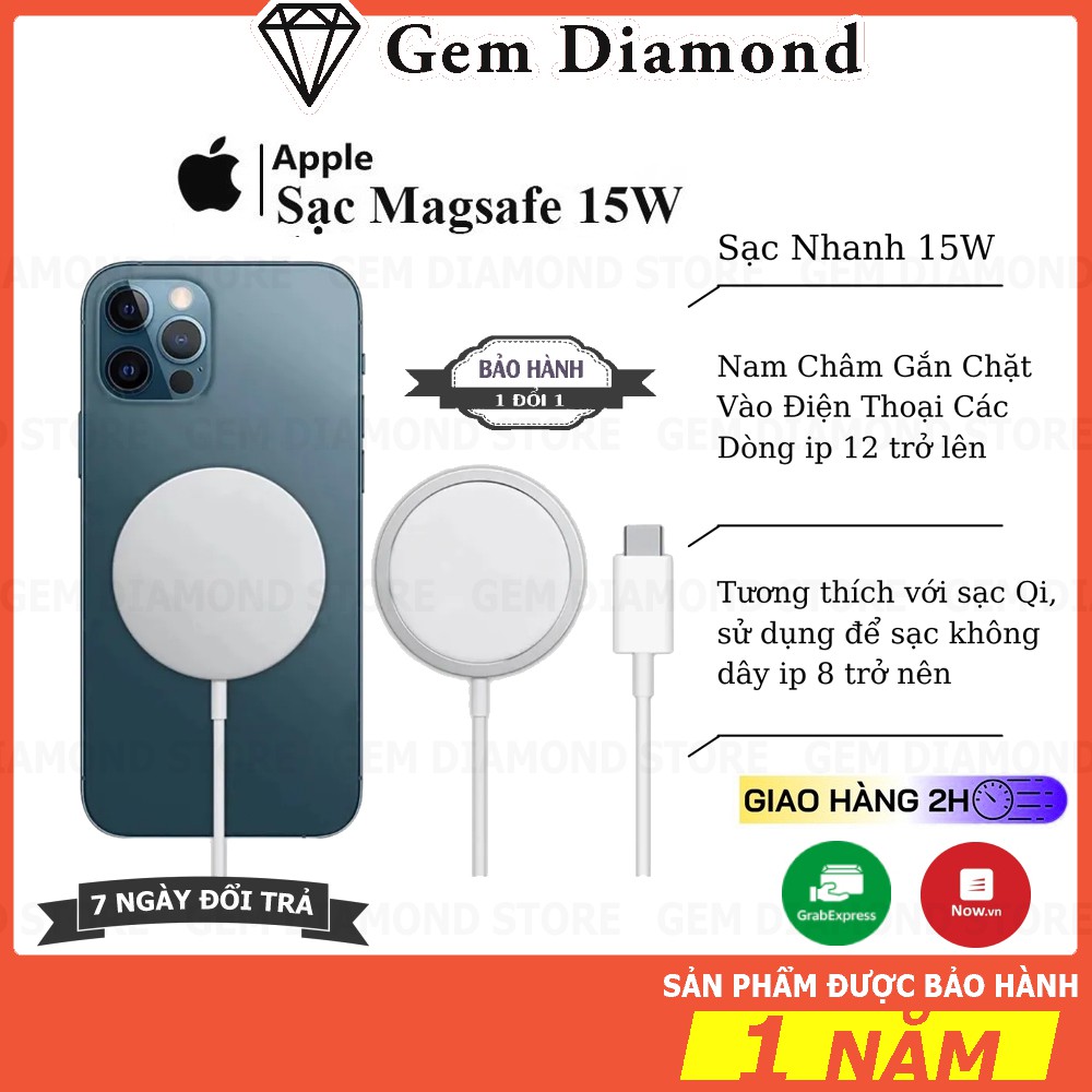 Sạc Không Dây MagSafe cho iPhone 12 và các dòng máy hỗ trợ sạc không dây chuẩn Qi | Hỗ Trợ Sạc Nhanh Bảo Hành 1 Đổi 1