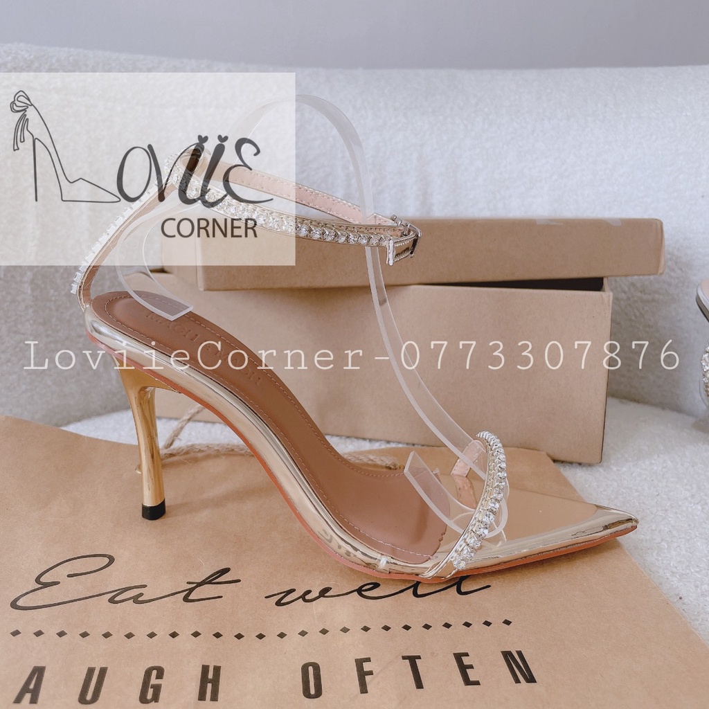 SANDAL CAO GÓT LOVIIECORNER - GIÀY MŨI NHỌN DÂY MẢNH - GUỐC NỮ THỜI TRANG - CAO GÓT NỮ QUAI NGANG ĐÍNH ĐÁ - G220946