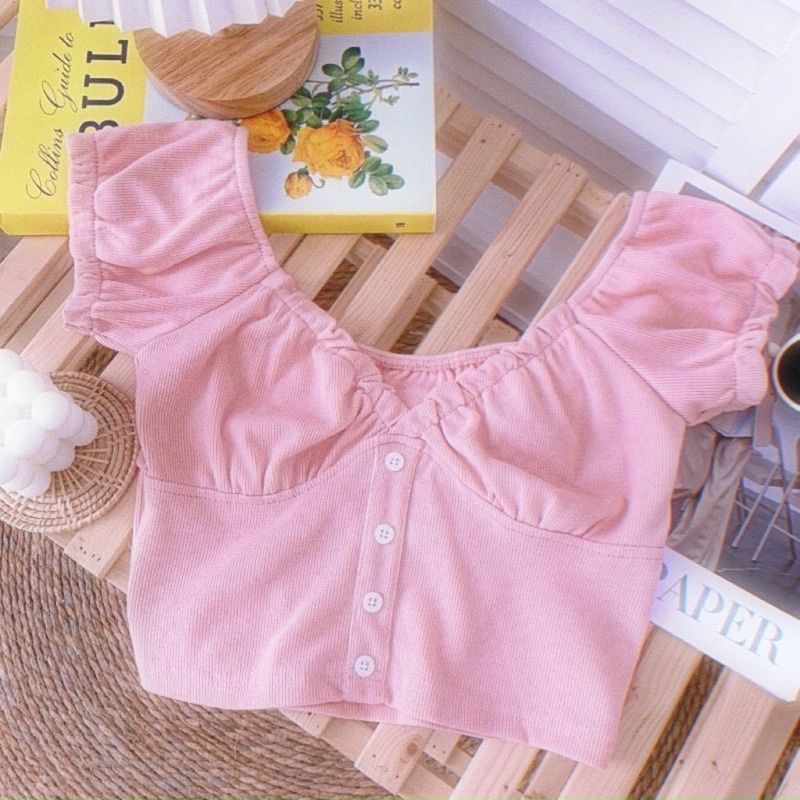 ÁO CROPTOP VIỀN BÈO NÚT