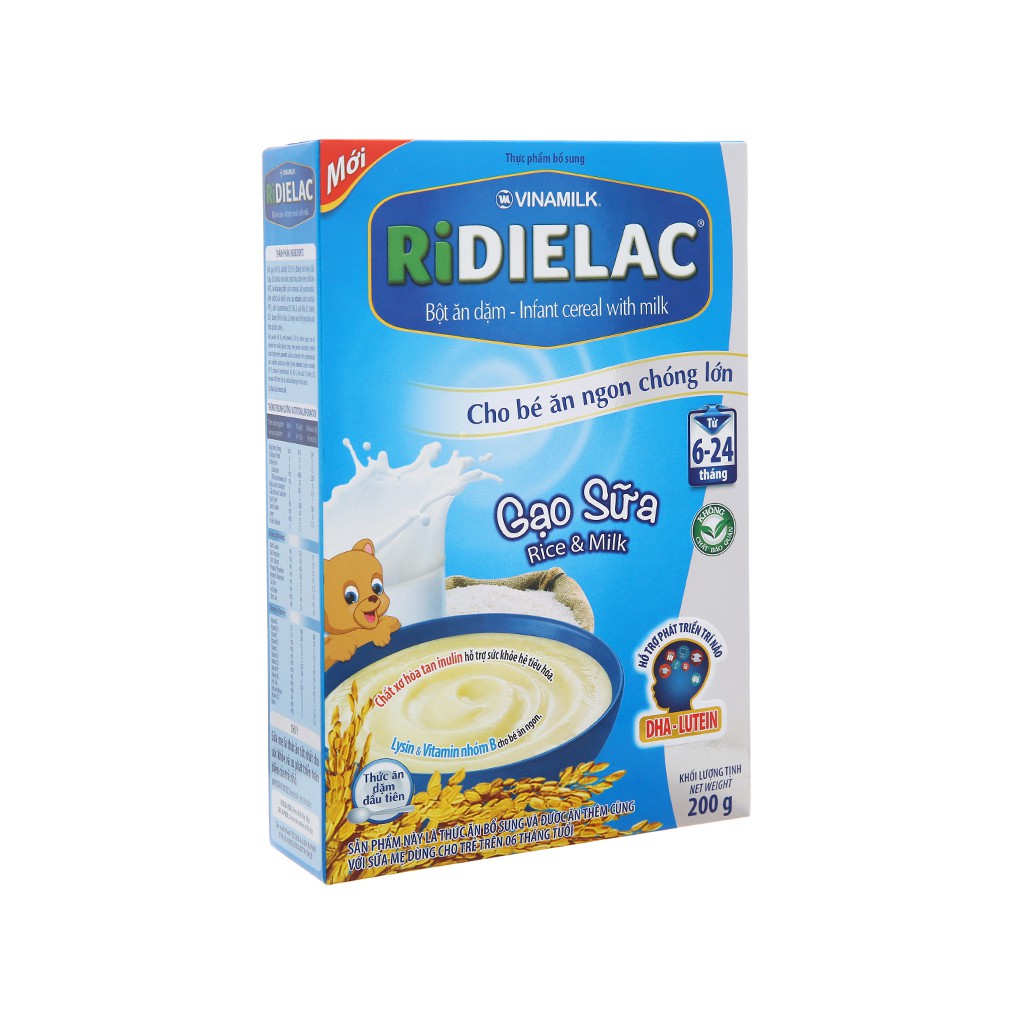 Bột ăn dặm Ridielac gạo sữa hộp 200g (6 - 24 tháng)