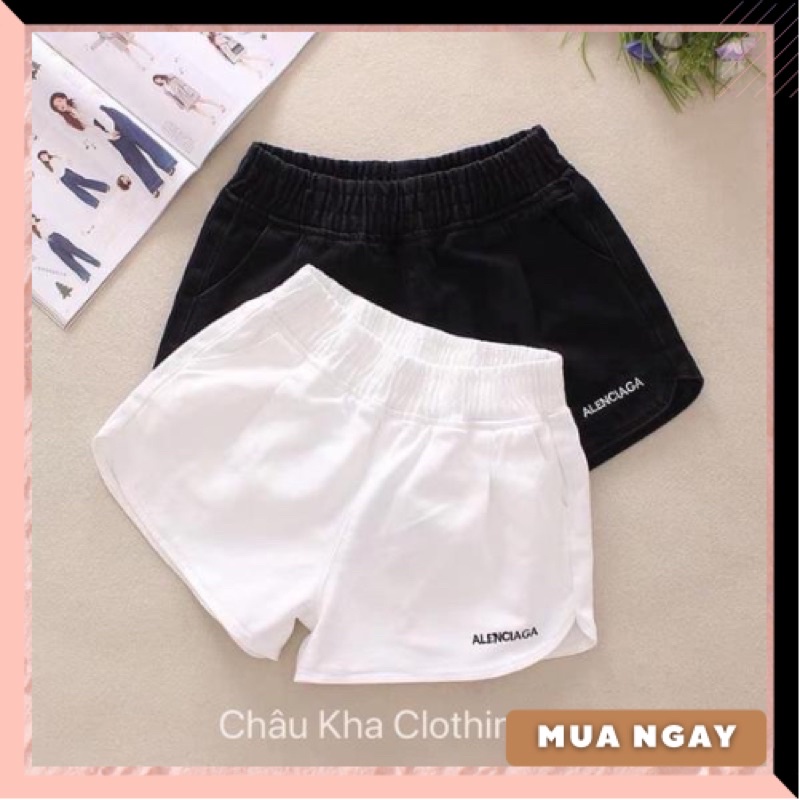 Quần short nữ cạp cao lưng thun ống rộng có túi, quần đùi ngắn mặc nhà thể thao đi chơi trắng đen xám