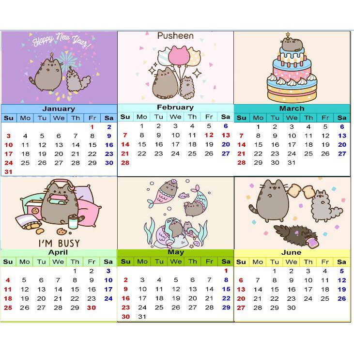 Lịch pusheen để bàn mini 2024 LMI10 12x9 cm