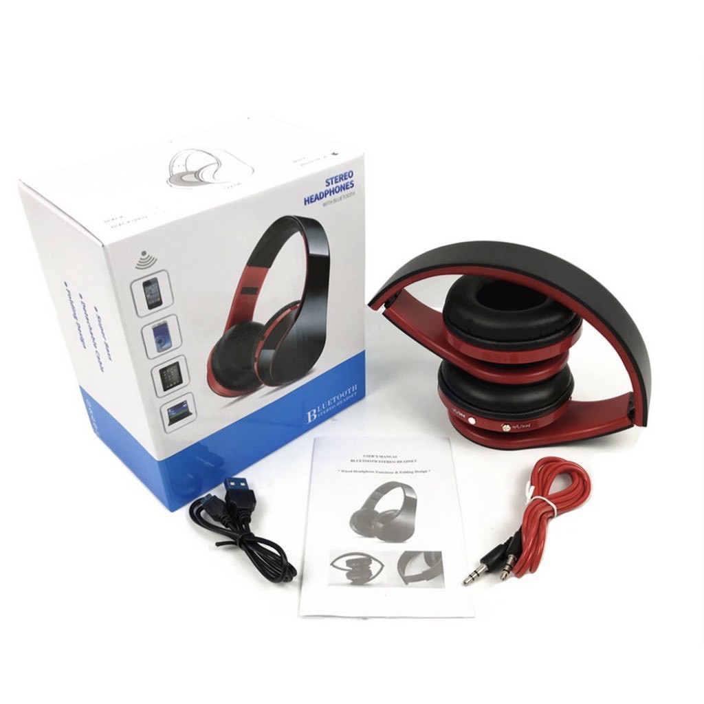 Tai nghe bluetooth NX-8252 không dây Âm thanh Hifi Đỏ - Đen Gập gọn