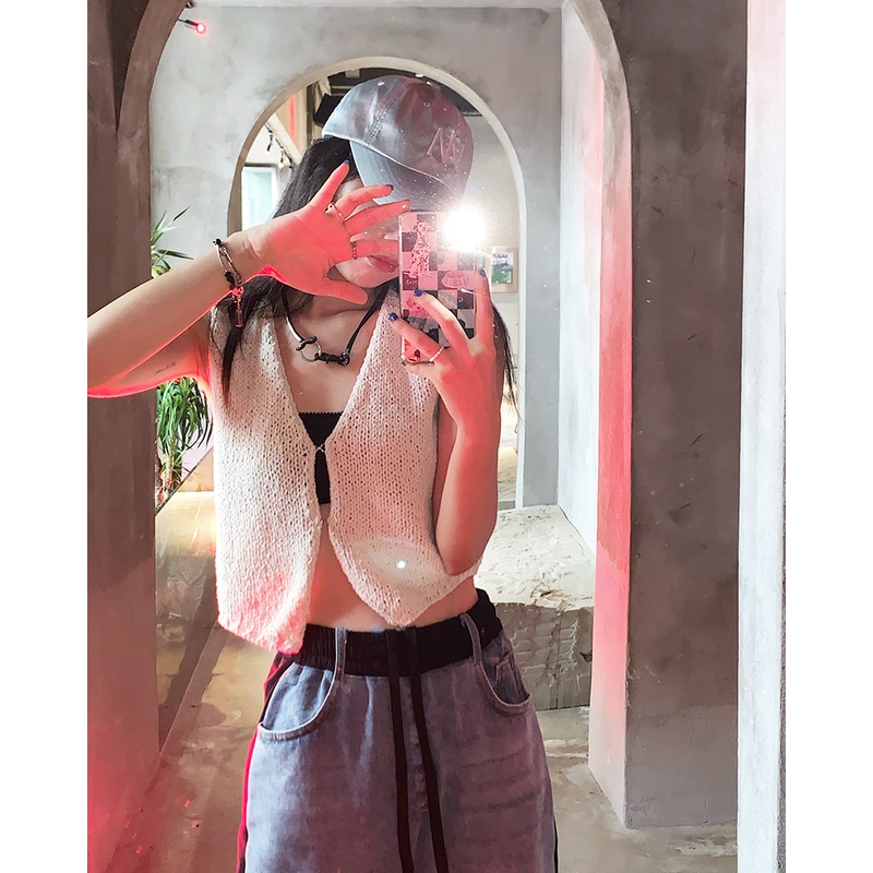 Áo Dệt Kim Sát Nách Cổ Chữ V Dáng Rộng Thời Trang Hàn Quốc Cho Nữ | BigBuy360 - bigbuy360.vn