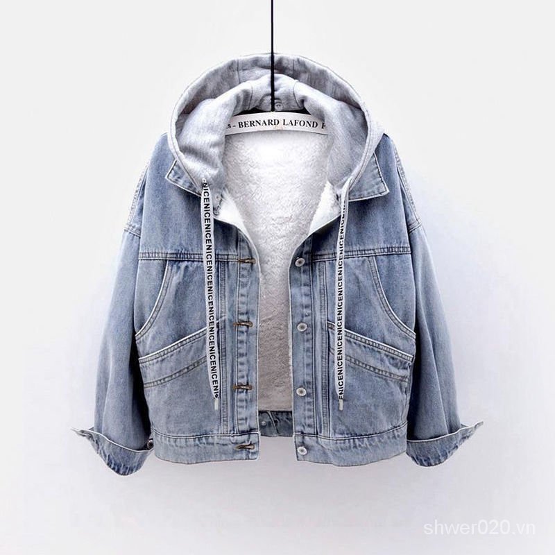Áo Khoác Denim Lót Lông Ấm Áp Thời Trang Cho Nữ