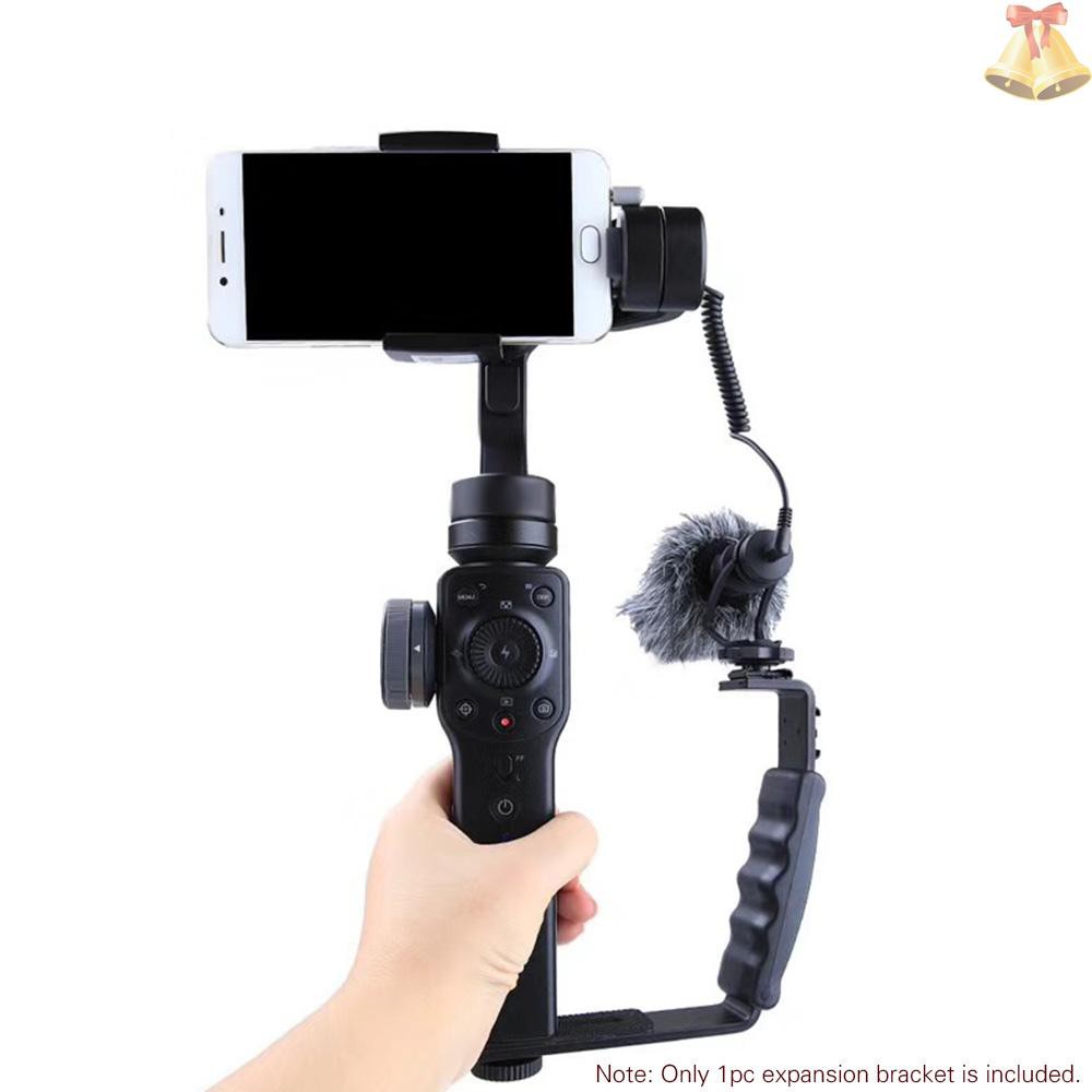 ONE Handheld L-shaped Gimbal Expansion Bracket Holder with 2 Hot Shoe Mounts for DJI OSMO Mobile 2 for Zhiyun Smooth 4 Gimbal Stabilizer for Microphone Video Light