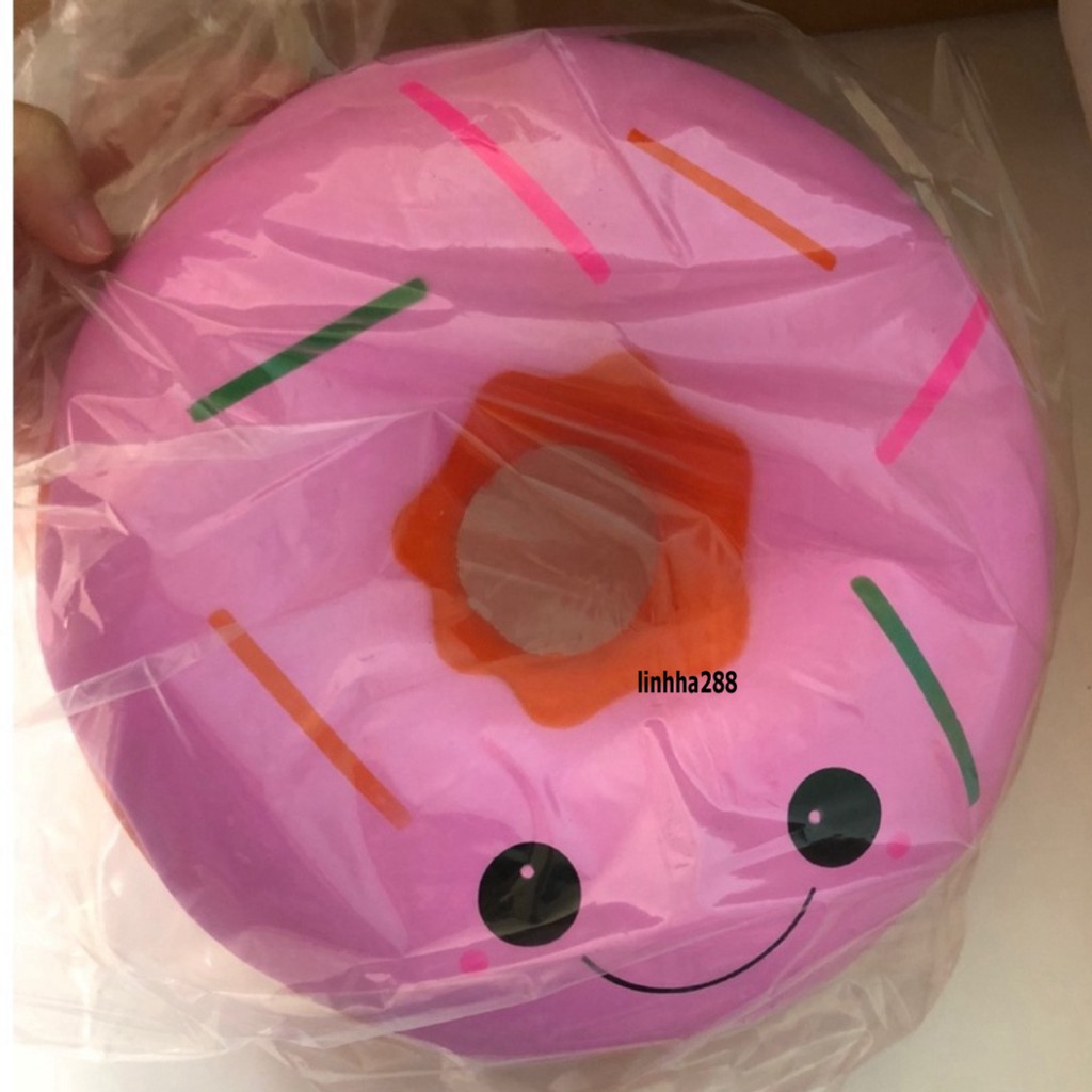 Squishy Bánh Kem Donus Donut Tròn Màu Hồng Cảm Xúc Đại Khổng Lồ Chính Hãng