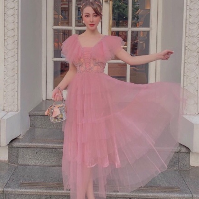 KÈM ẢNH/VIDEO THẬT - Đầm xoè cổ V kết cườm đá xếp tầng SANG TRỌNG - MS160V- Size M/L đến 57kg | BigBuy360 - bigbuy360.vn