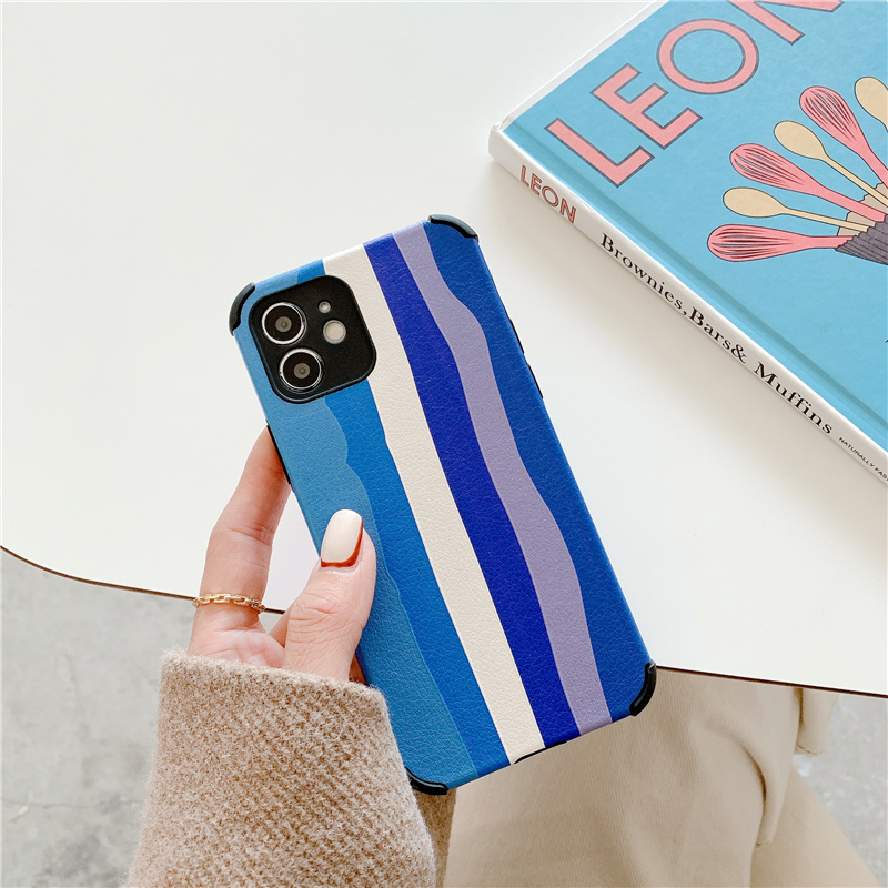 Lambskin Case for iPhone 12 11 Pro Max X XR Four Angle Anti Fall Case 6 7 8 6s Plus Rainbow Printing Casing | BigBuy360 - bigbuy360.vn