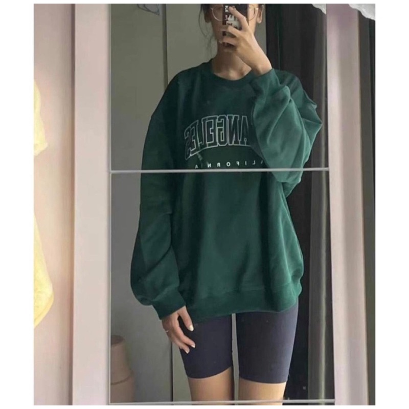 Áo Nỉ áo sweater Los Angeles Tay Bồng ❌Ảnh Thật/Video❌ Sweater form rộng oversize 1 màu xanh mạ in chữ siêu đẹp ☘️ | BigBuy360 - bigbuy360.vn