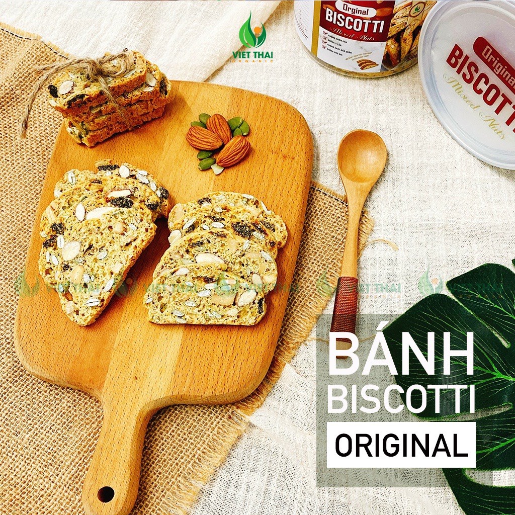 Bánh Biscotti Original giảm cân ăn kiêng heathly 100% nguyên cám, siêu hạt ăn sáng dinh dưỡng Việt Thái Organic
