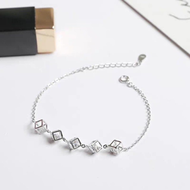 Lắc tay nữ bạc đẹp, vòng tay khối lập phương đính đá trang sức bạc ta Minh Thoa JEWELRY