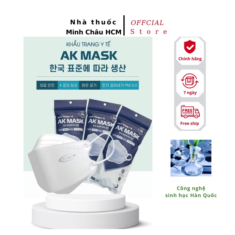 Khẩu trang y tế 4 lớp, chống tia UV, khẩu trang 4D Kf94 kháng khuẩn, chống bụi Hàn Quốc AK Mask set 1 túi 10 chiếc