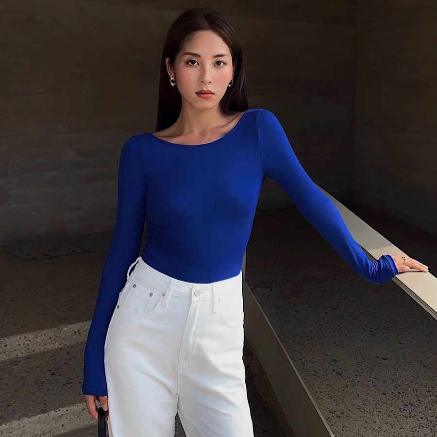 Áo Thun Tay Dài Hở Lưng Ôm Dáng Màu Trơn Dành Cho Nữ
