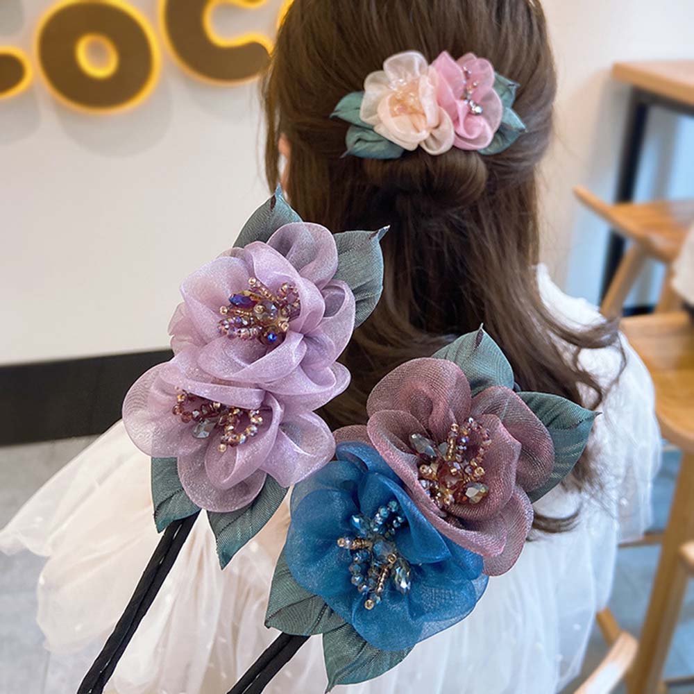 Dây búi cuốn tóc chất liệu đồng cổ điển trang trí hình hoa lá xanh mềm mại thanh lịch nhiều màu tùy chọn kiểu Hàn
