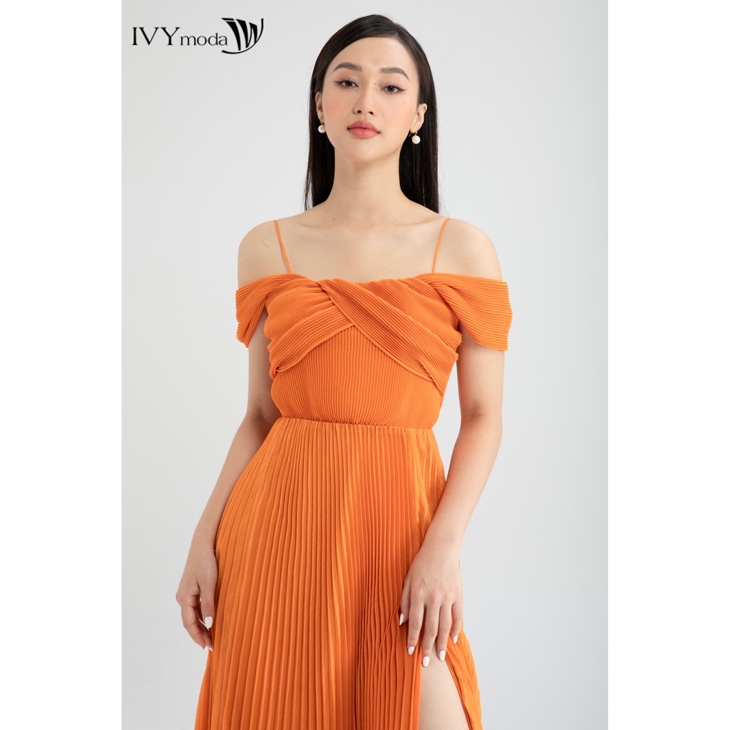 Đầm voan xếp ly xẻ tà thiết kế IVY moda MS 45S2547