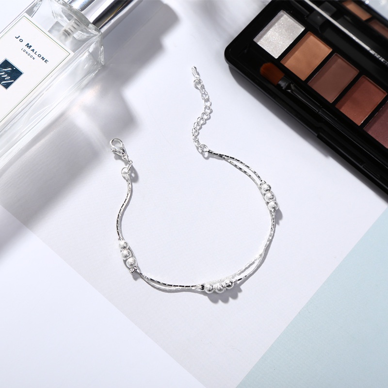 Vòng tay mỹ ký bạc charm 9 viên bi nhỏ thiết kế kiểu dây đôi 1036