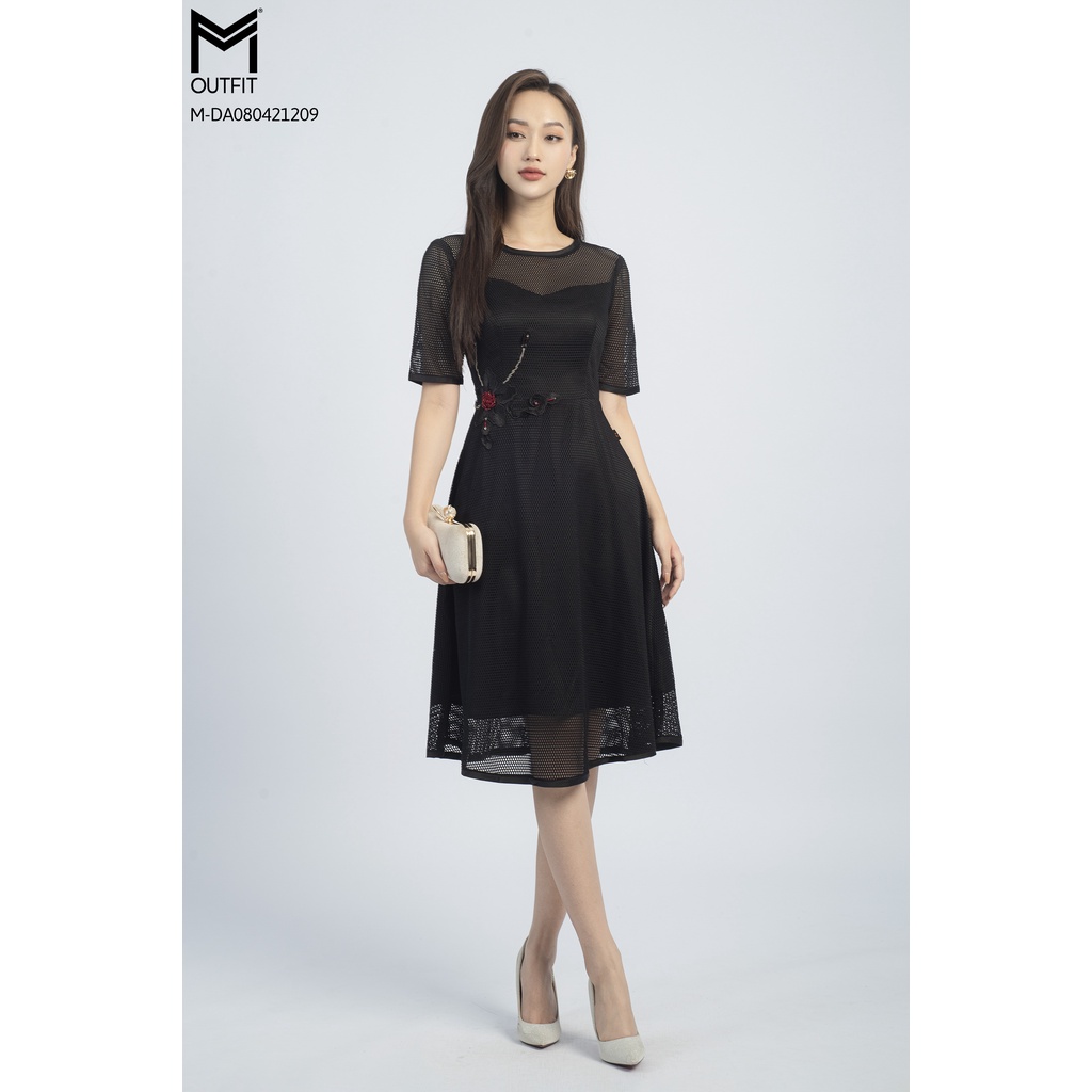 Đầm ren lưới cổ tròn, tay ngắn, MMOutfit M-DA080421209