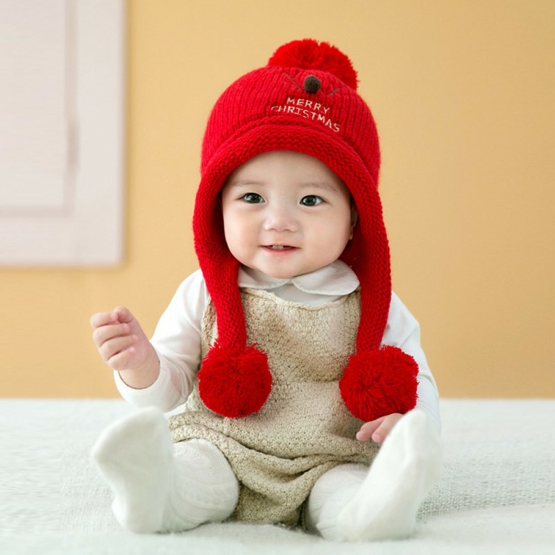 Mũ len che tai thêu họa tiết tuần lộc đáng yêu cho bé(6 tháng-4 tuổi )
