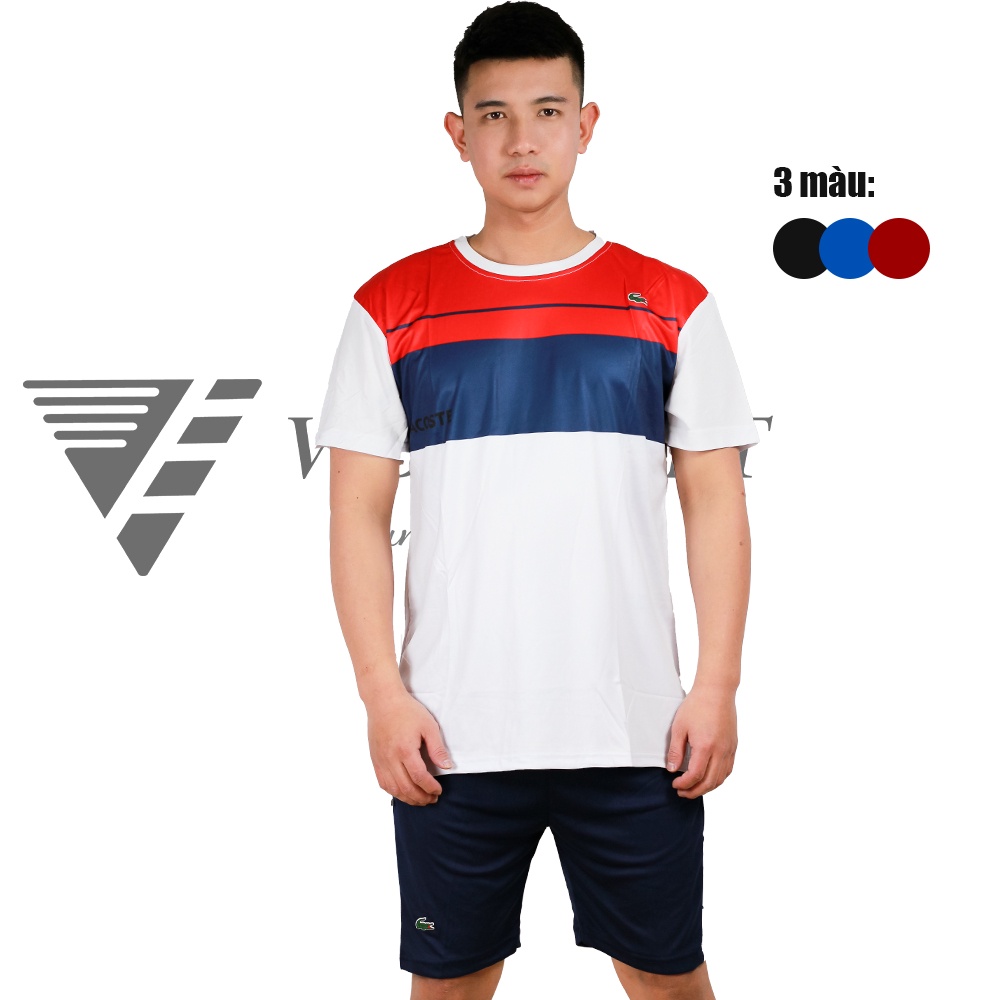Bộ đồ thể thao nam La.cos cổ tròn, kẻ ngang, mảng màu phối siêu trẻ trung, phong cách cho anh em ngày hè VIDASPORT